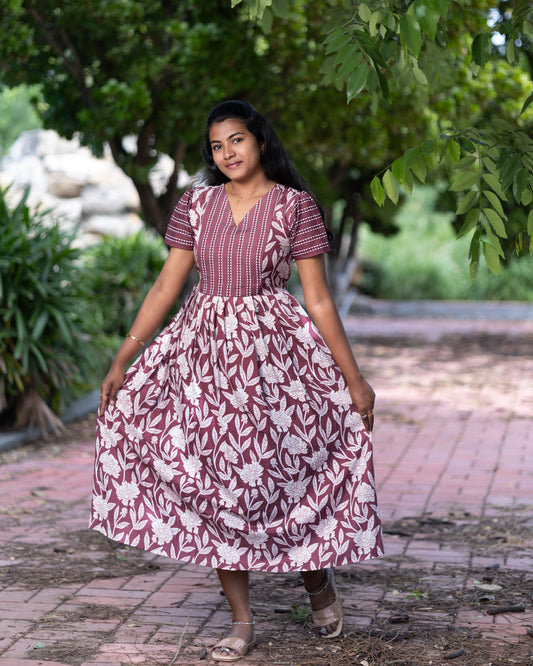 Feeding Women's Maxi Nighty – Full-Length Nightwear-Maroon