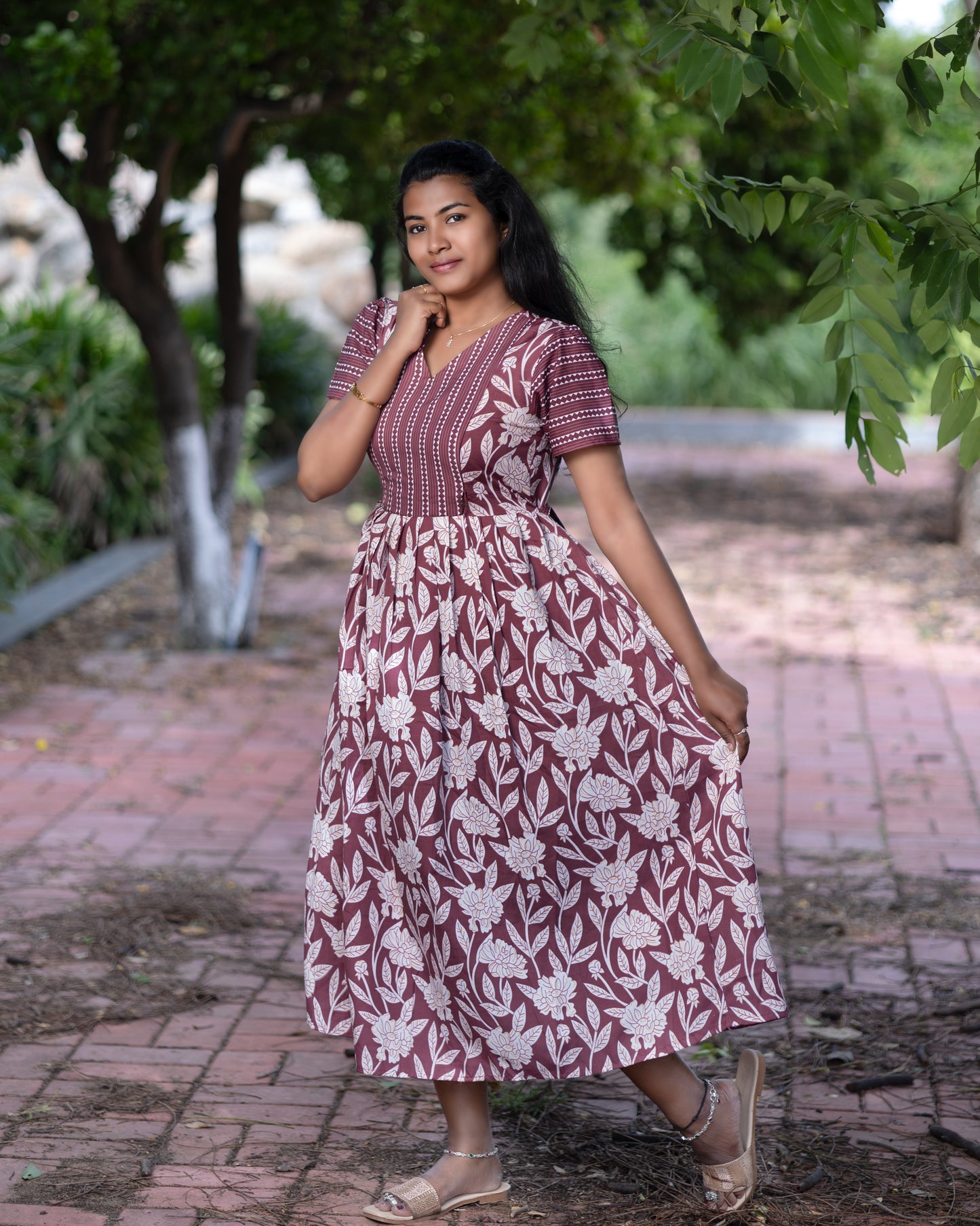 Feeding Women's Maxi Nighty – Full-Length Nightwear-Maroon