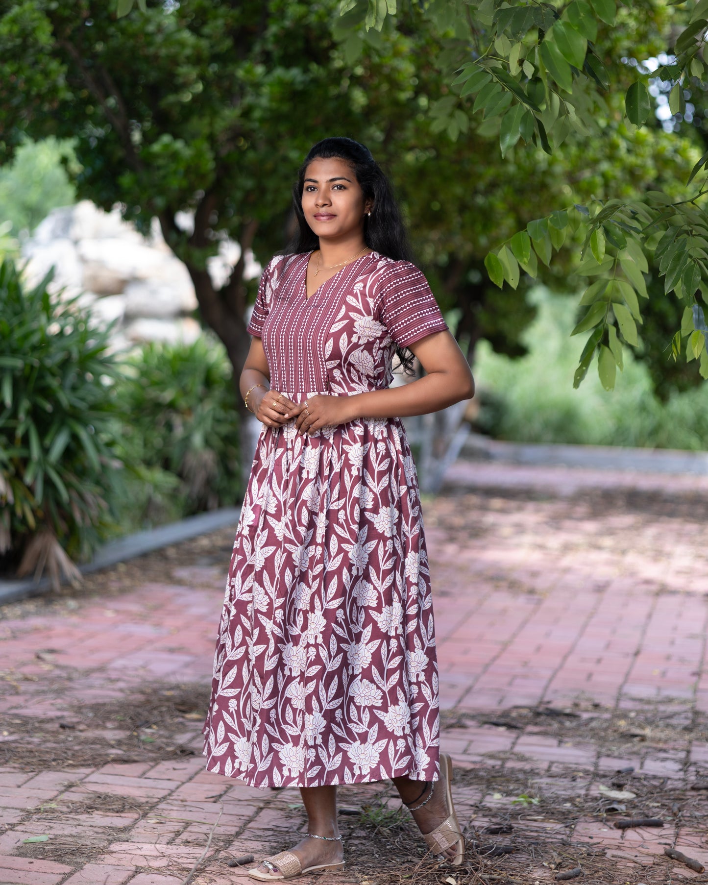 Feeding Women's Maxi Nighty – Full-Length Nightwear-Maroon