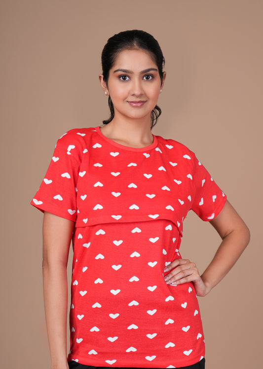 Women’s Zipless Feeding Top-Red & White