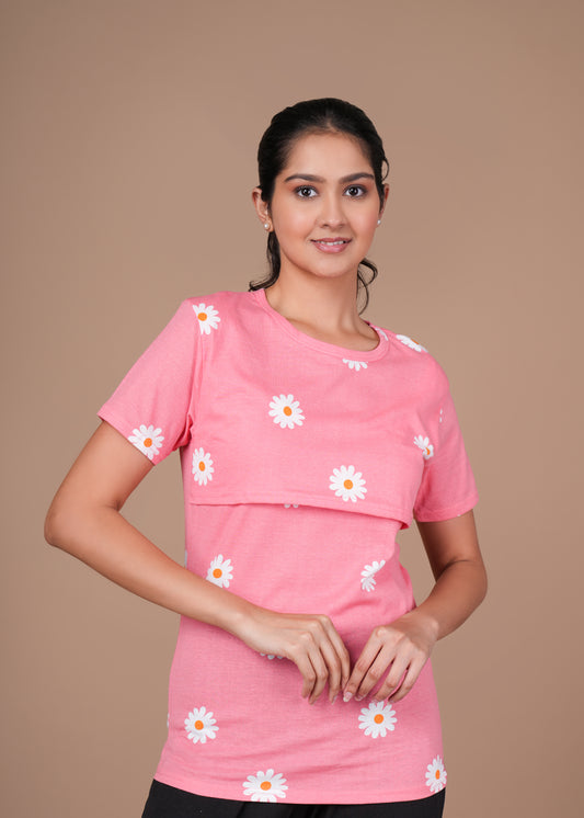 Women’s Zipless Feeding Top-Pink & White