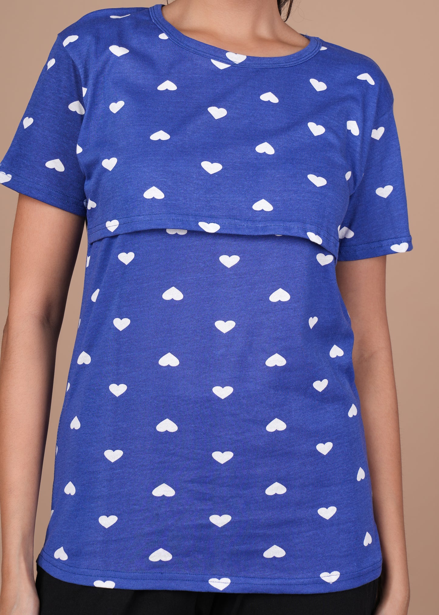 Women’s Zipless Feeding Top-Royal Blue with White Hearts