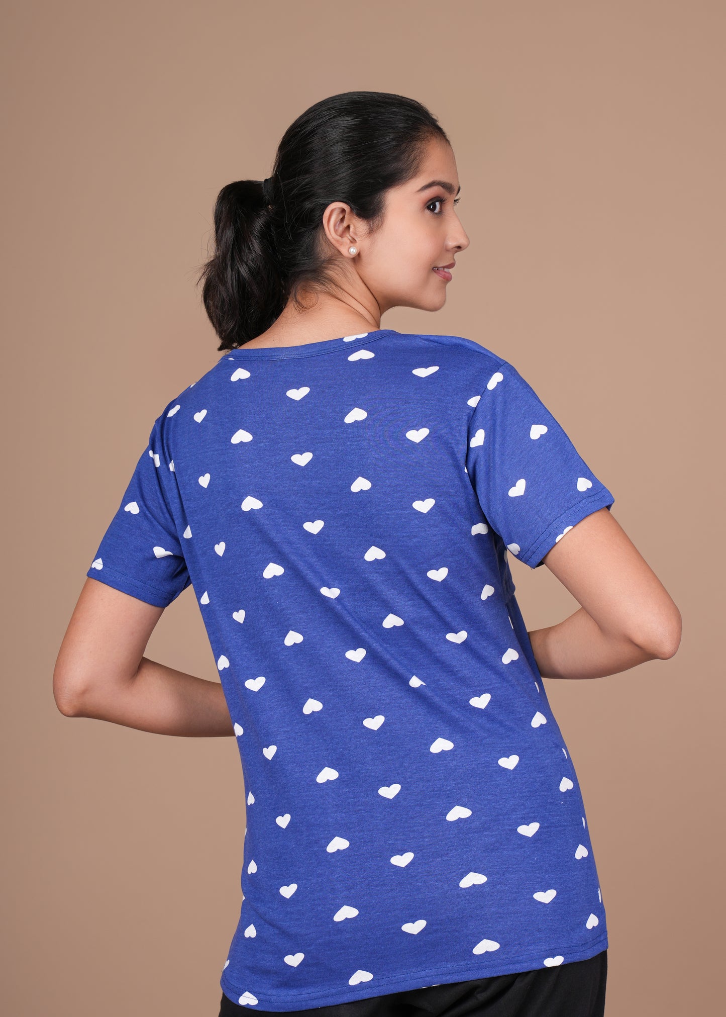 Women’s Zipless Feeding Top-Royal Blue with White Hearts