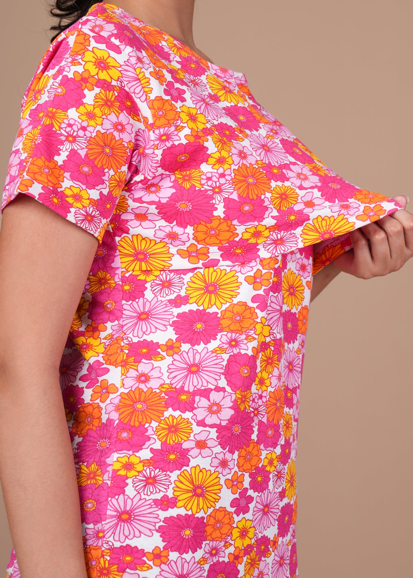 Women’s Zipless Feeding Top-Pink with Multicolor Floral Print