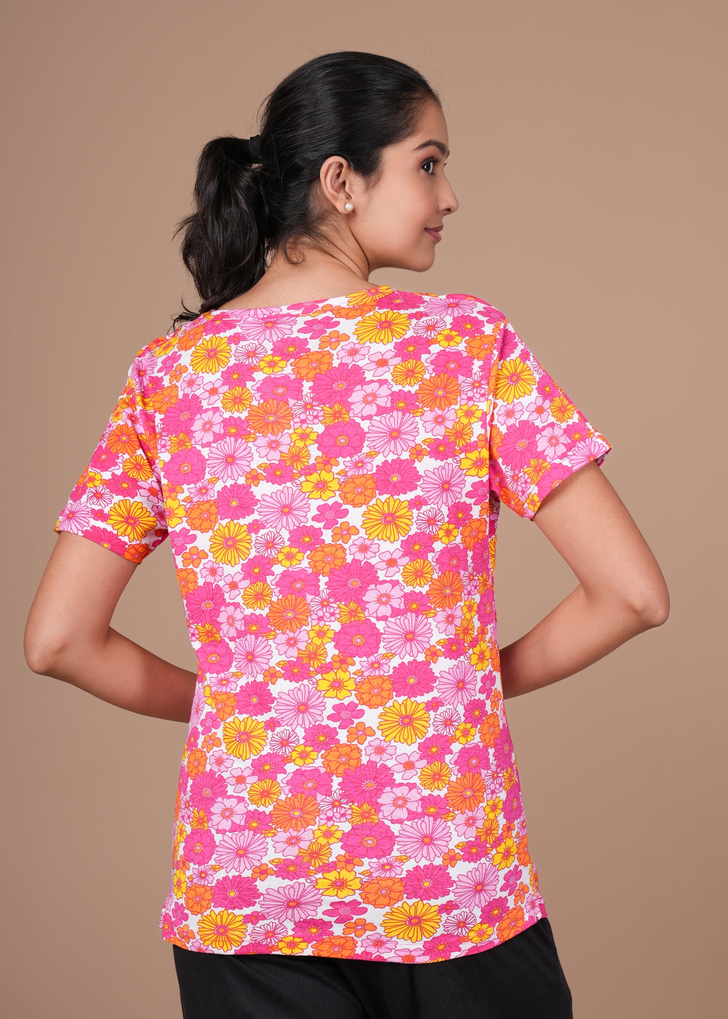 Women’s Zipless Feeding Top-Pink with Multicolor Floral Print