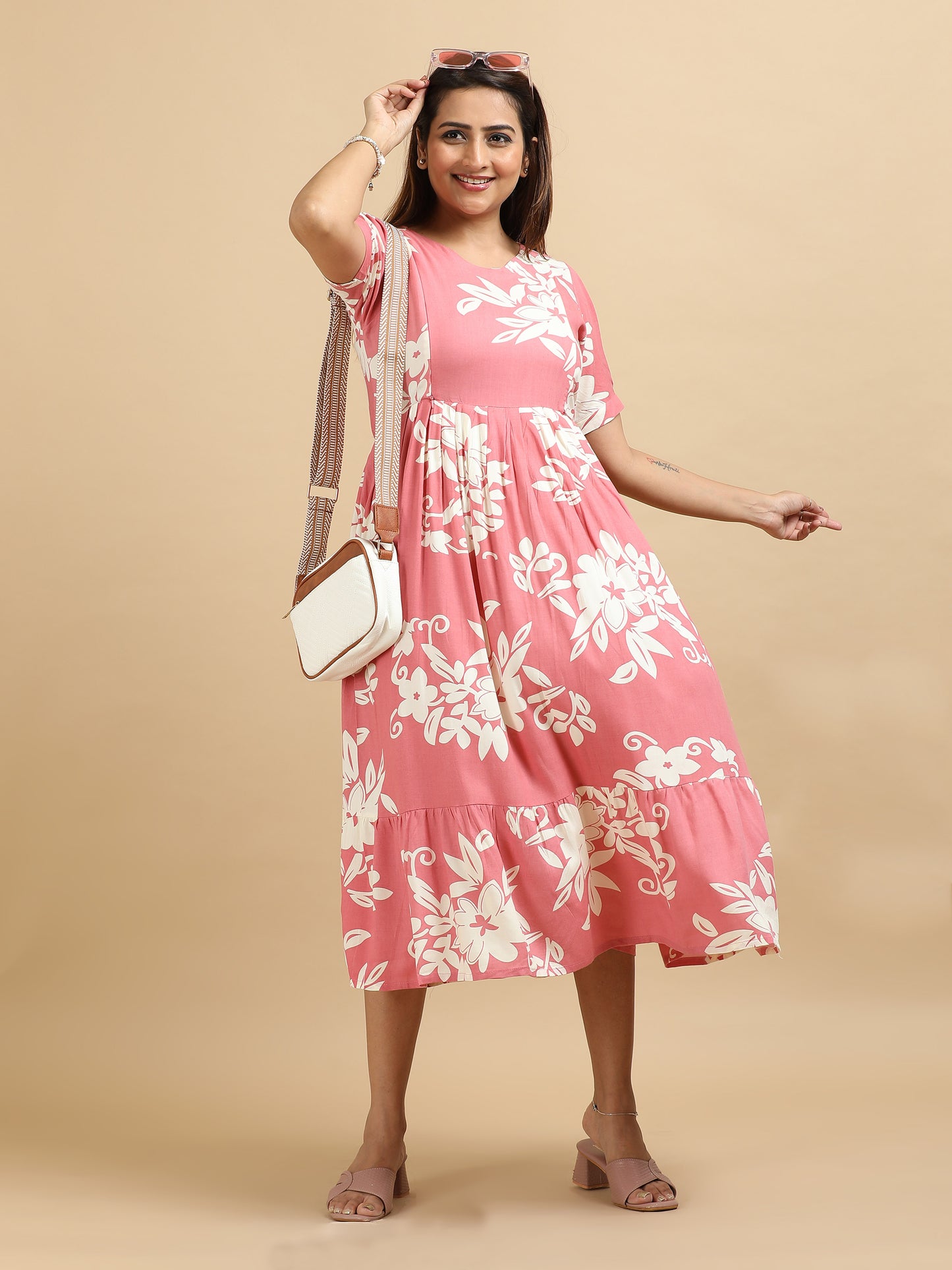 Feeding Dusty Pink with Cream Floral Maternity Kurti