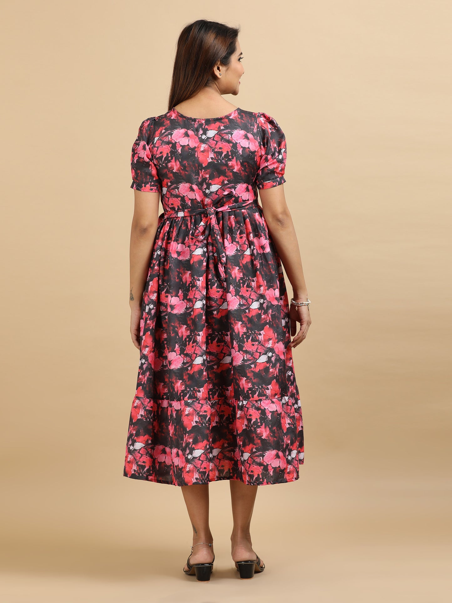 Feeding Black with Pink & Red Floral Maternity Kurti