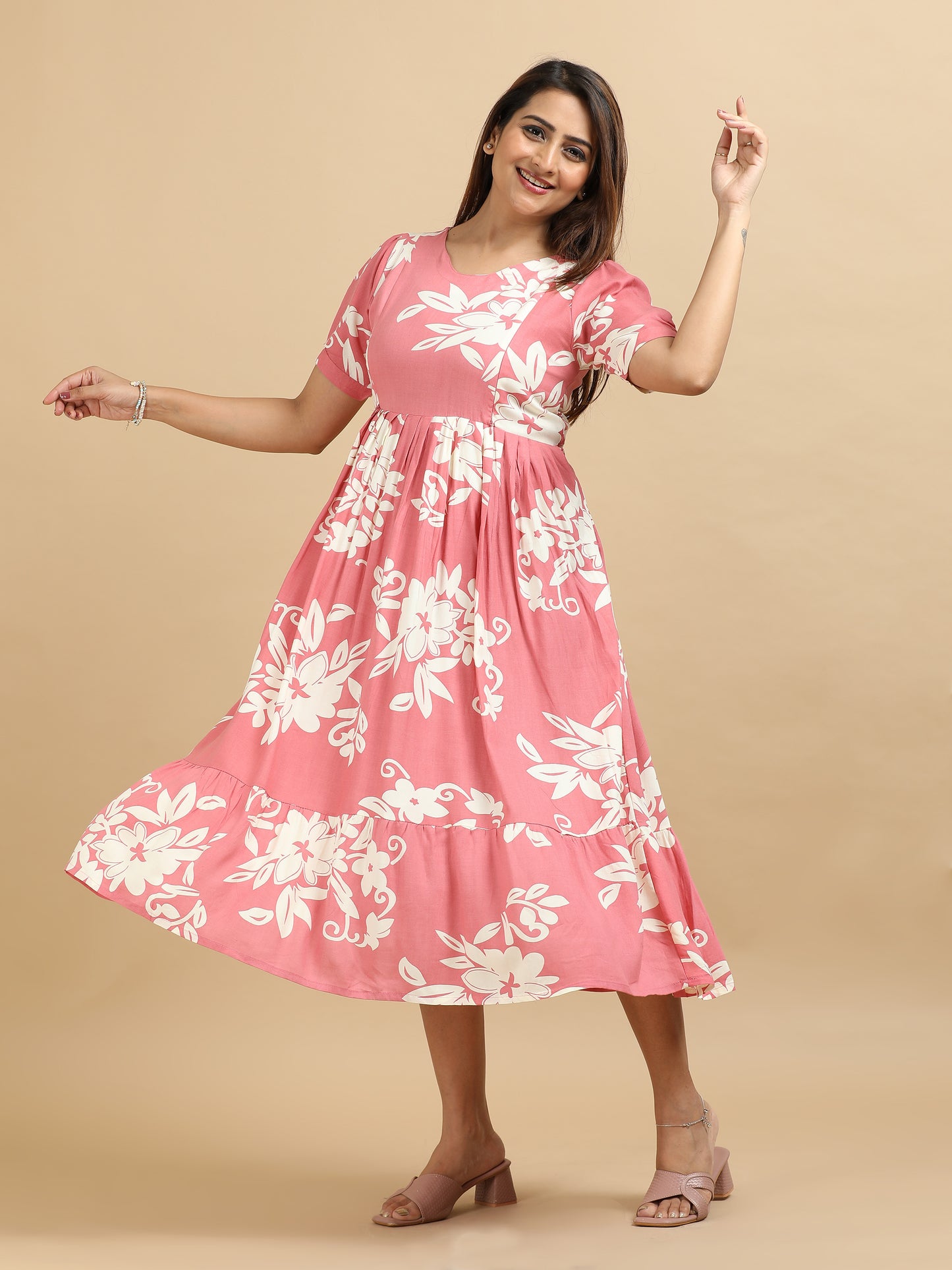 Feeding Dusty Pink with Cream Floral Maternity Kurti