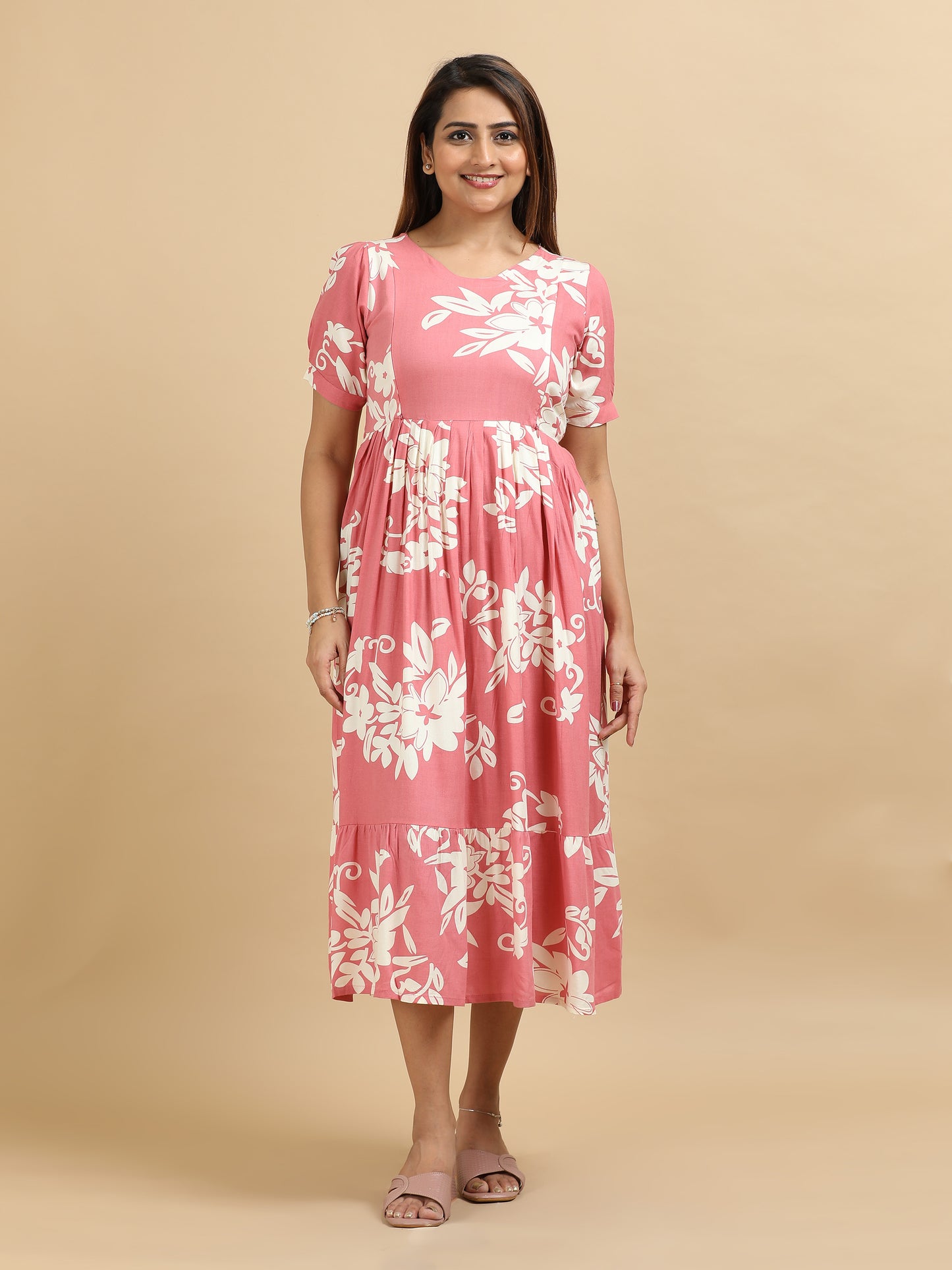 Feeding Dusty Pink with Cream Floral Maternity Kurti