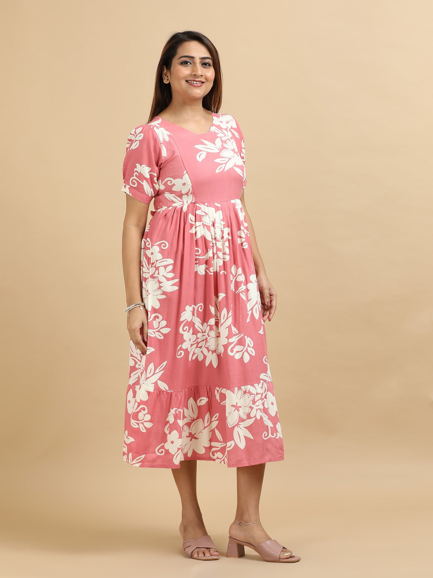 Feeding Dusty Pink with Cream Floral Maternity Kurti