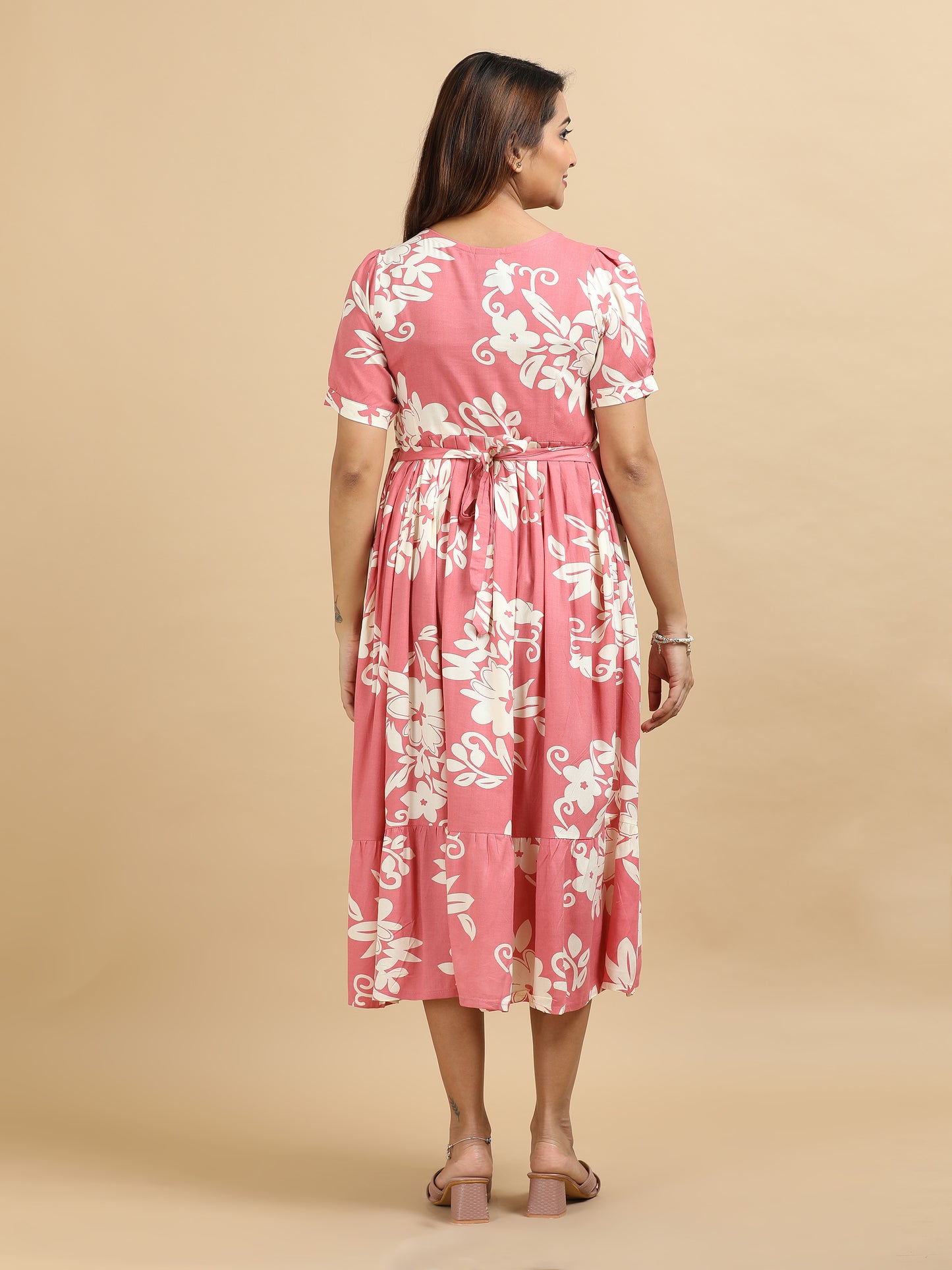 Feeding Dusty Pink with Cream Floral Maternity Kurti
