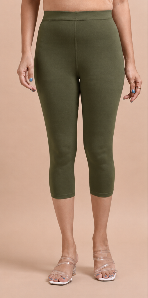 3/4 Capri Leggings –olive green